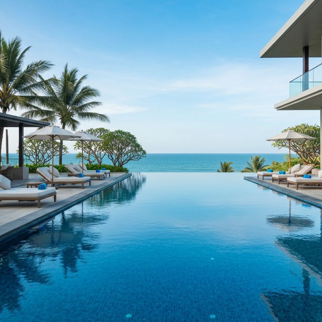 Khu resort với hồ bơi — ảnh minh họa lĩnh vực hoạt động và dịch vụ lưu trú của NNS Travel